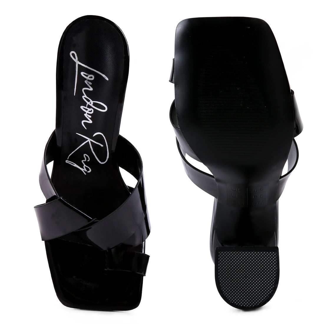 Black Intertwined Toe Ring Heeled Sandals