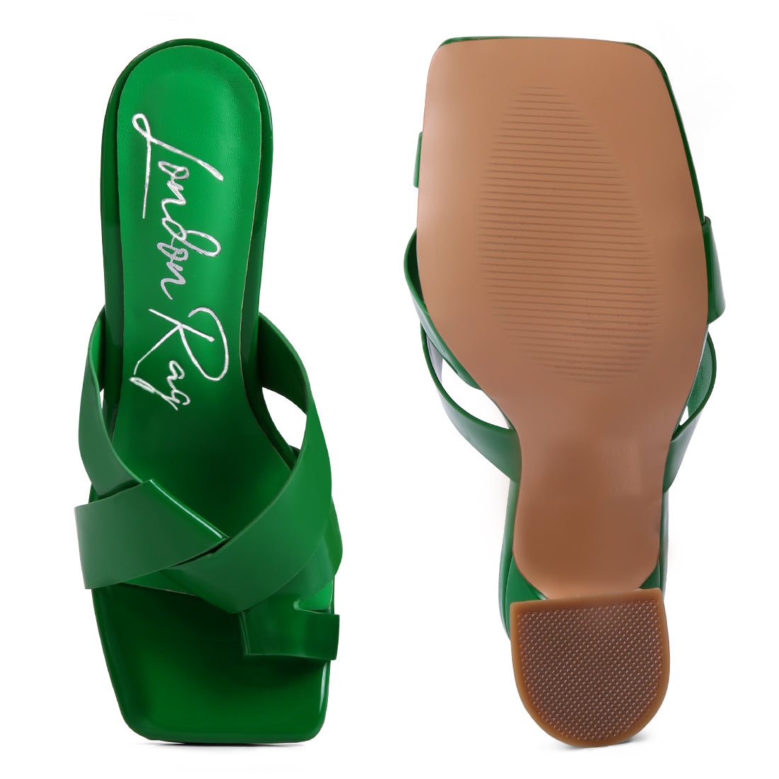 Green Intertwined Toe Ring Heeled Sandals