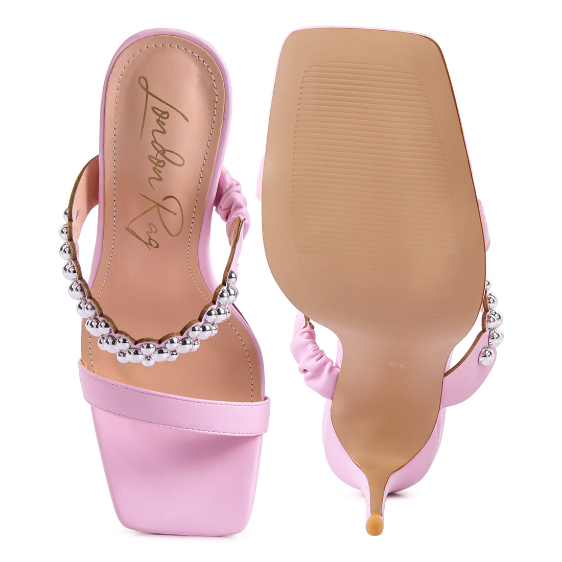 Pink High Heel Metal Ball Sandals