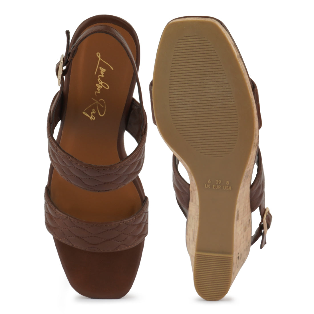 Brown Quilted High Wedge Heel Sandals