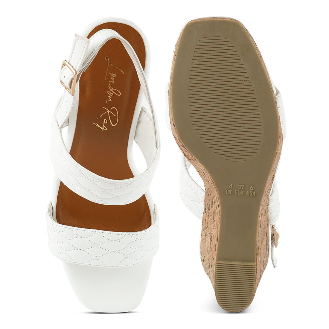 White Quilted High Wedge Heel Sandals
