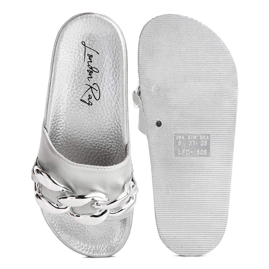 Silver Metallic Chain Metal Slid Flats