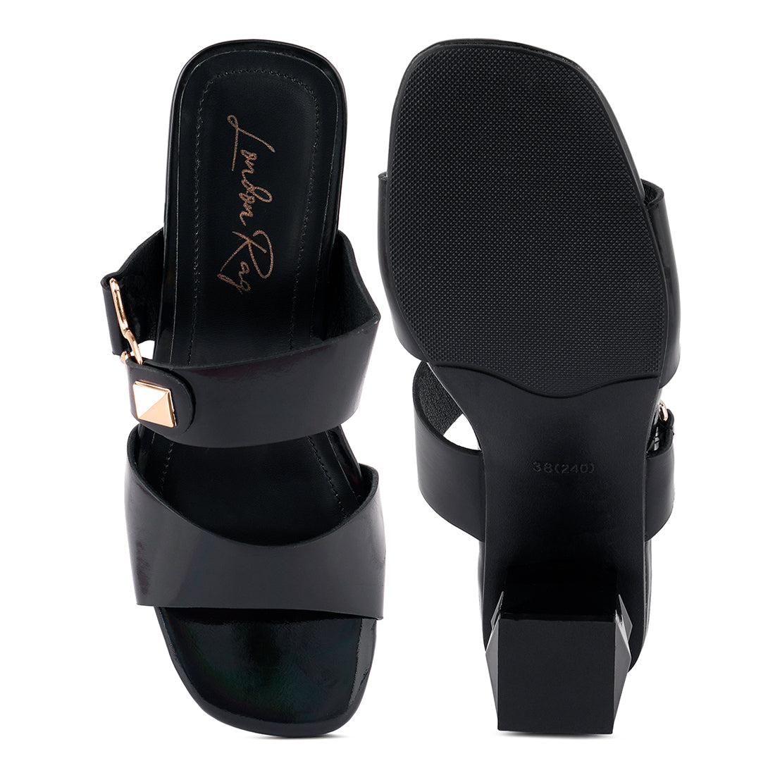 Black Hookup Geometric Cut Block Heel Slides