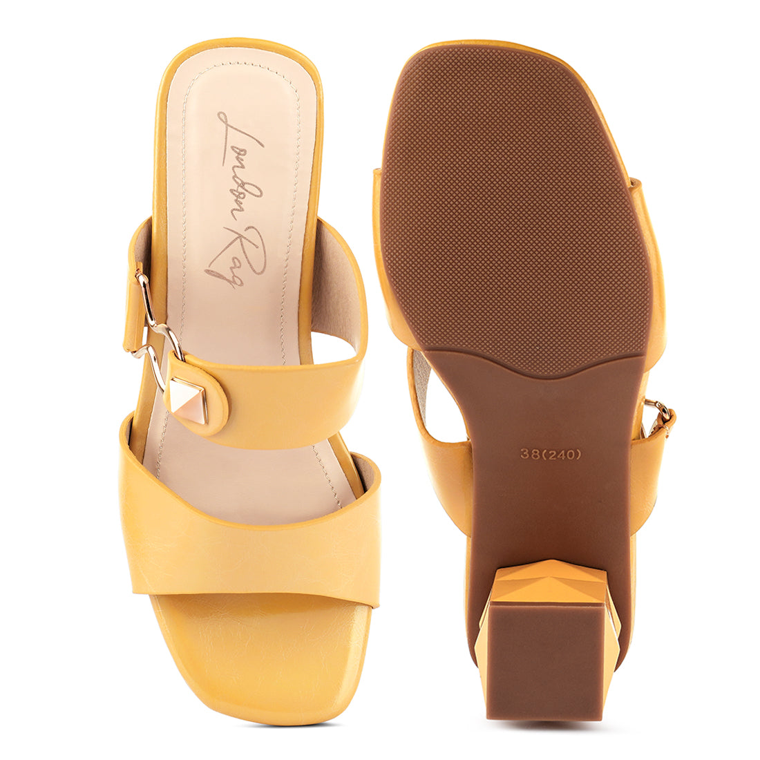 Yellow Hookup Geometric Cut Block Heel Slides