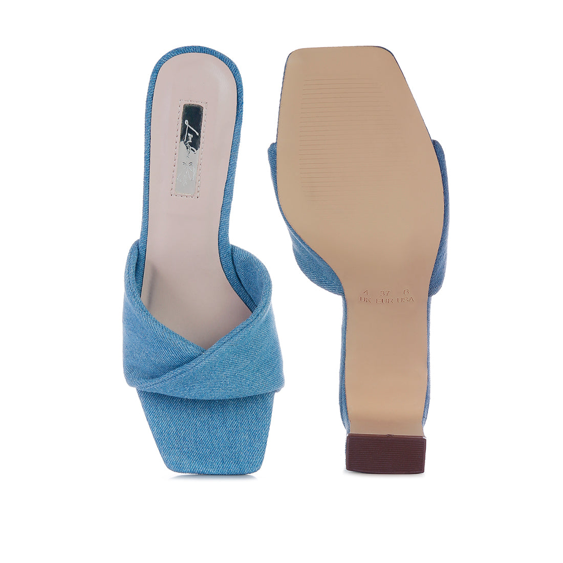 Blue Soft Flirt Twisted Denim Mid Heel Sandals