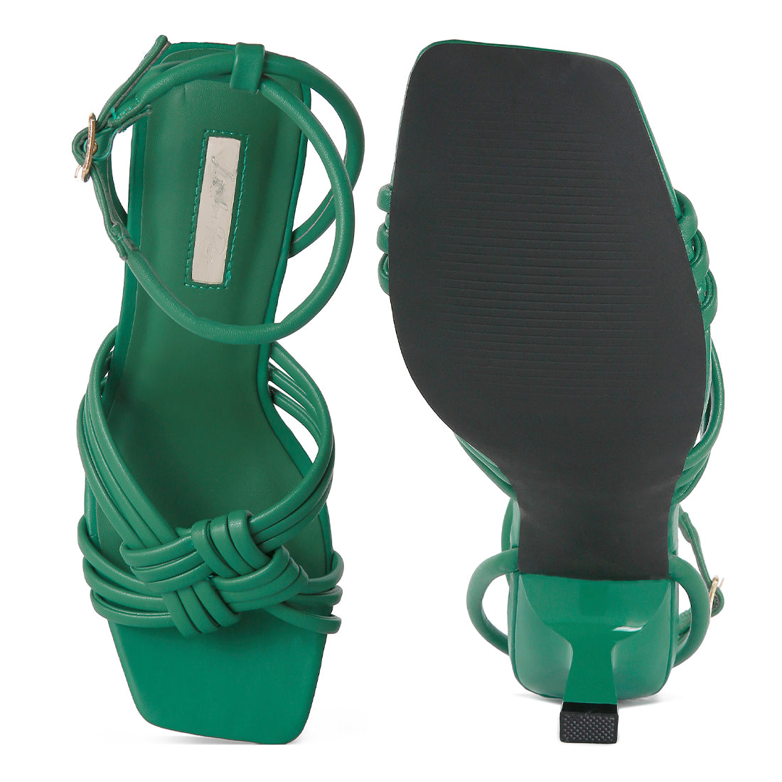 Green Weekend Pick Box Knot Mid Heel Sandals