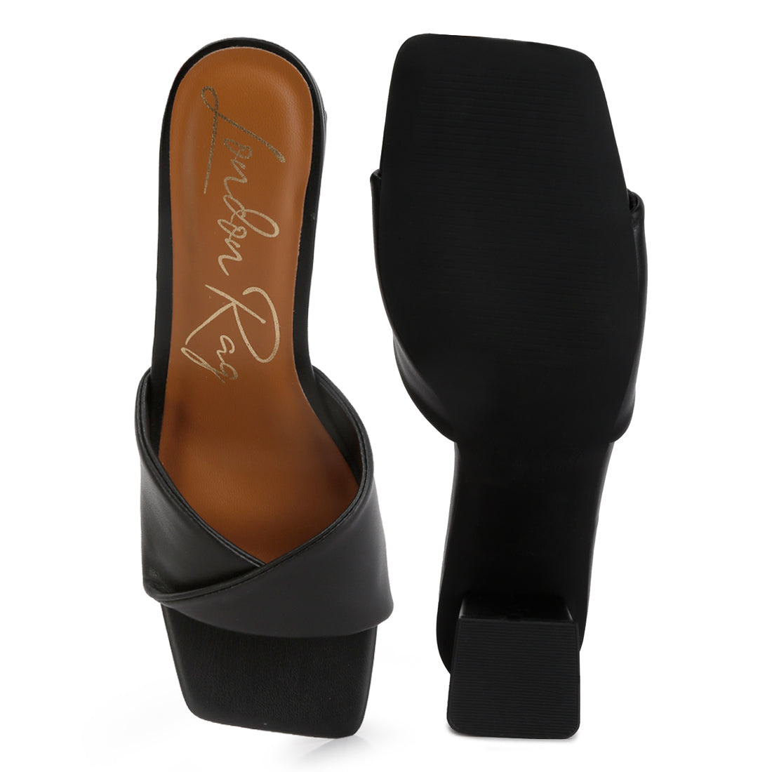 Black Mid Block Heeled Sandal