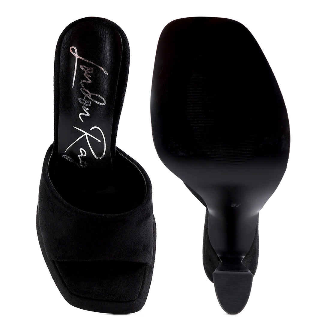 Black Mid Heel Classic Sandals