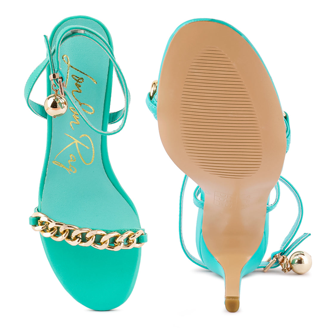 Blue High Heeled Metal Chain Strap Sandal