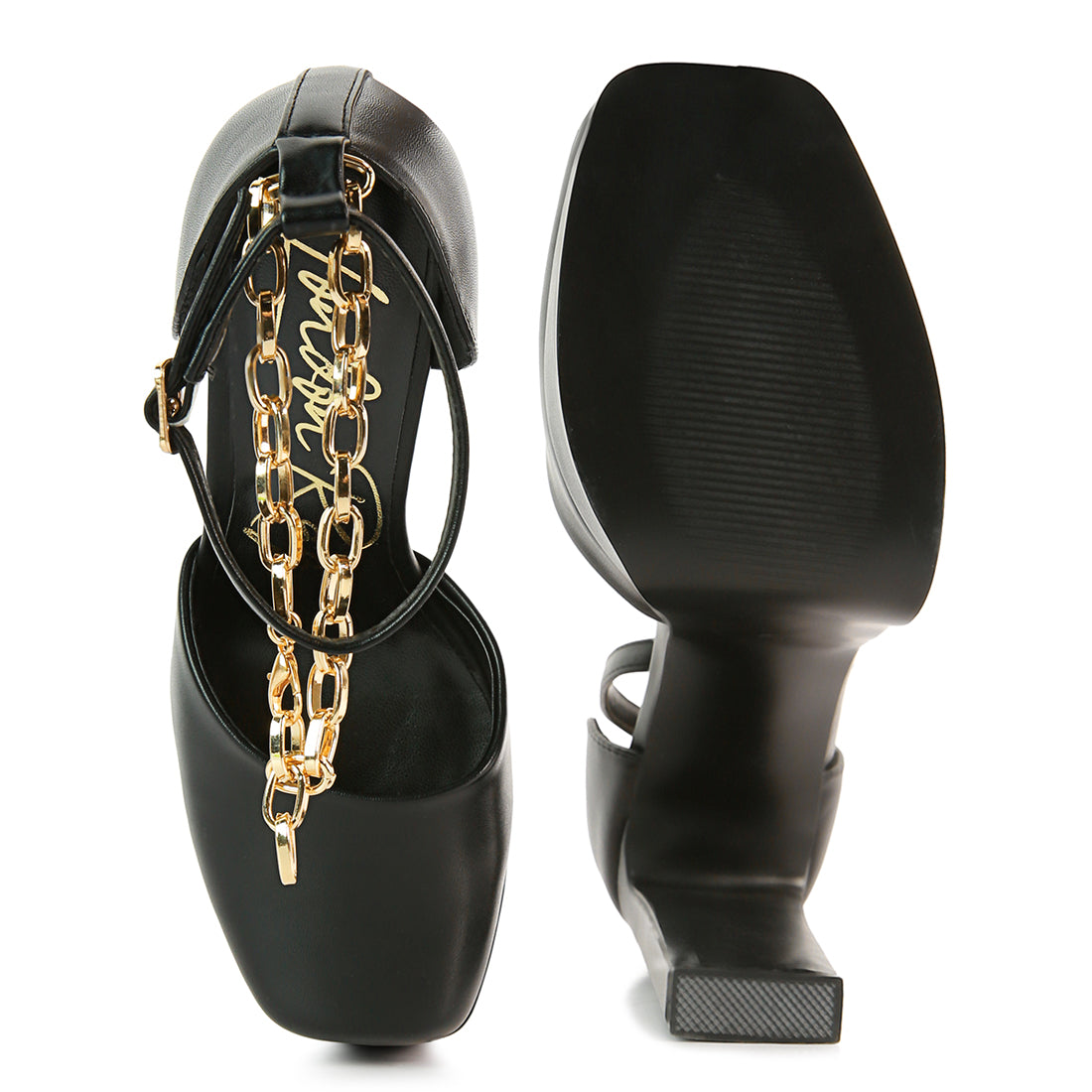 Black High Heeled Platform Sandals