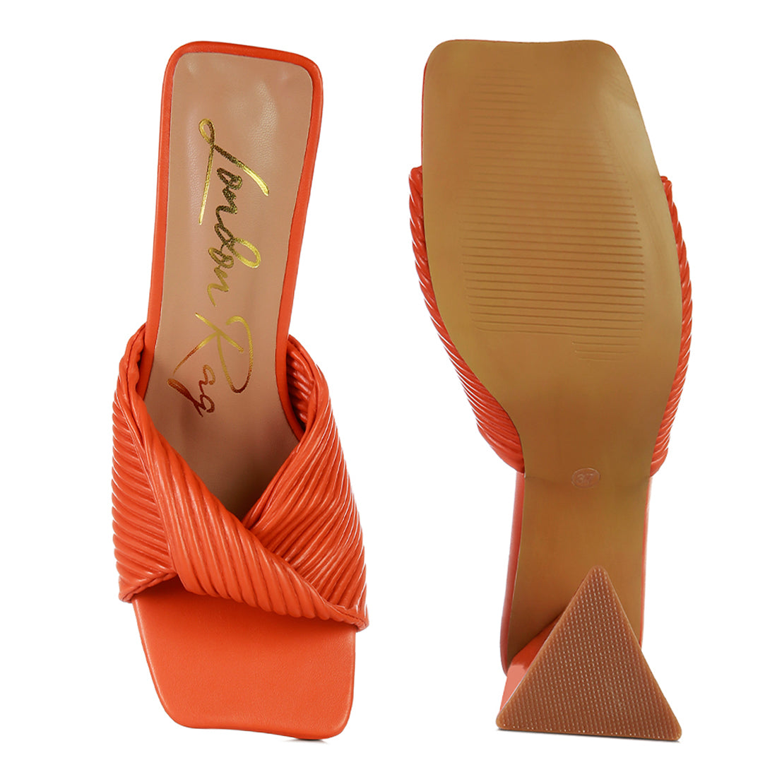 Orange Twist Strap Block Sandals