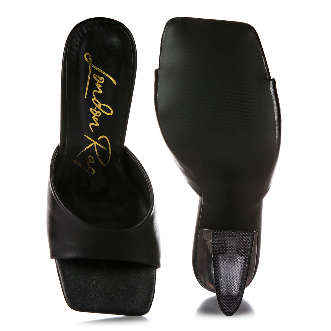 Black Clear Spool Heeled Sandal