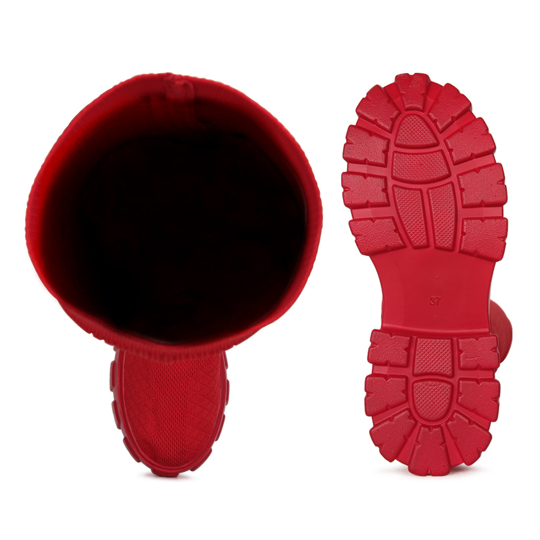 stretch knit knee high boots#color_red