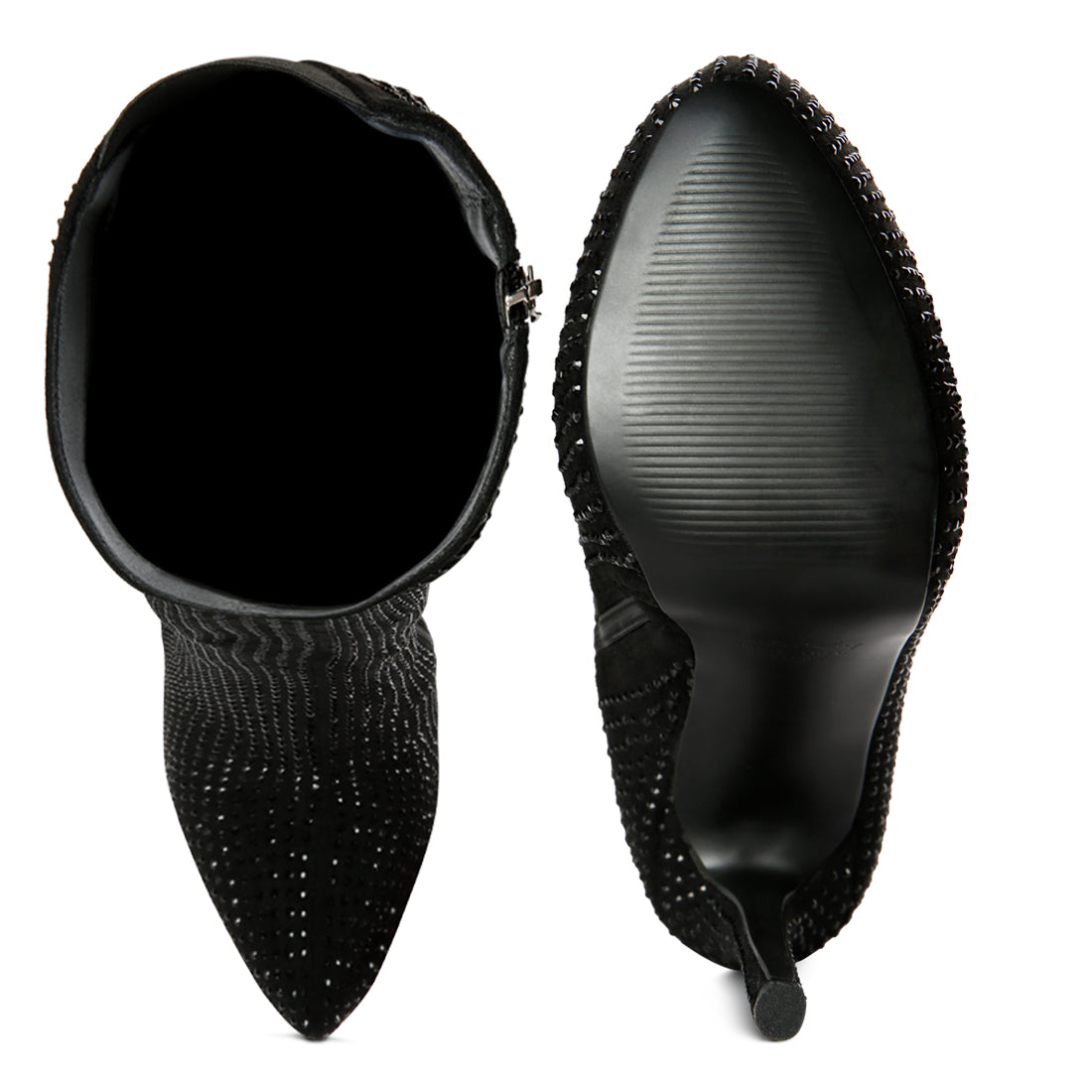 Black Diamante Stiletto Calf Boots