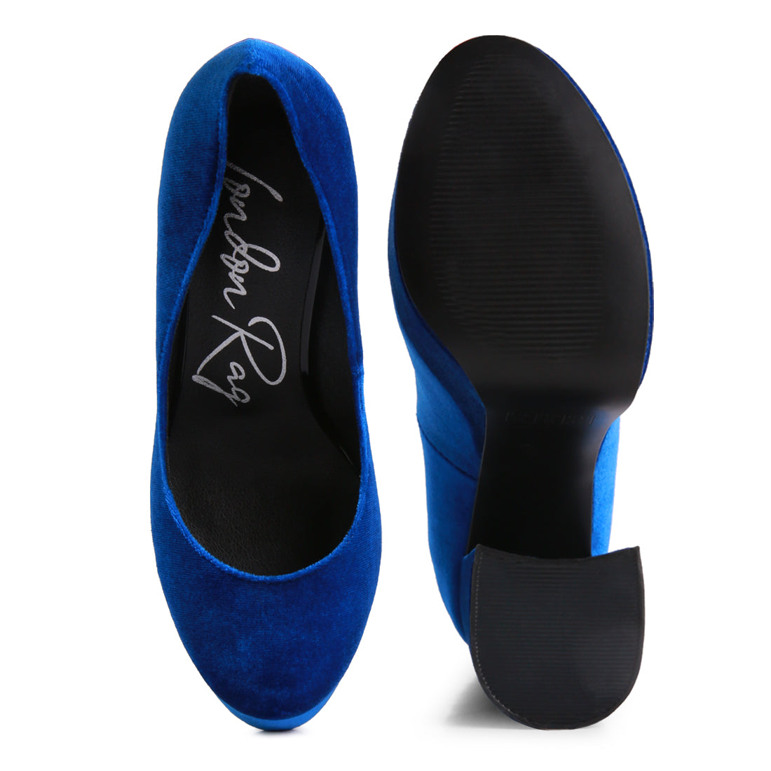 Blue Platform Heel Velvet Pumps