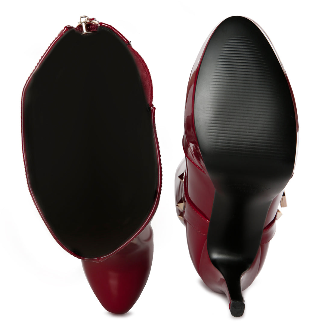 Burgundy High Heeled Calf Boots