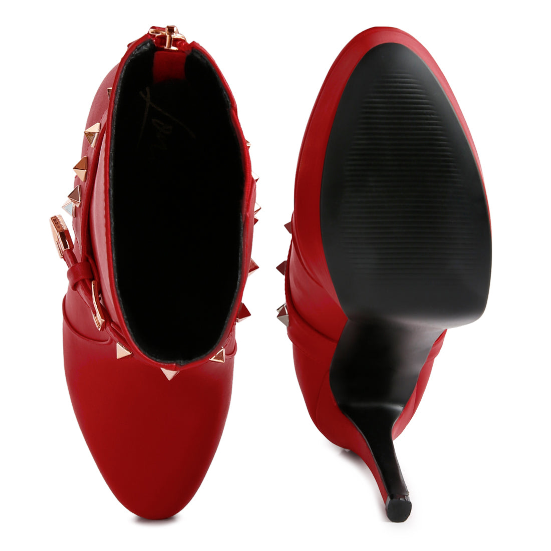 Red Metal Stud Ankle Boot
