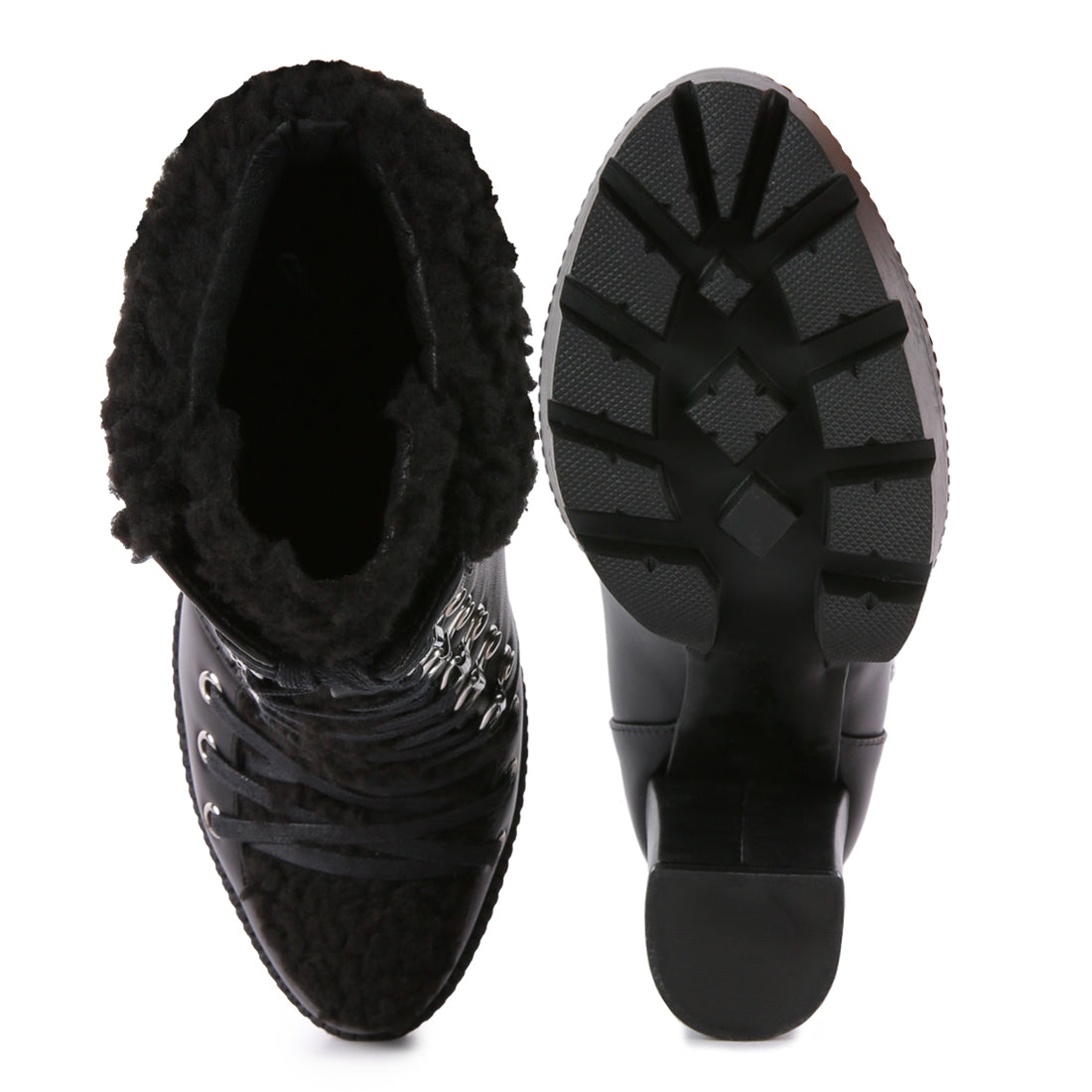 fur collared ankle boots#color_black