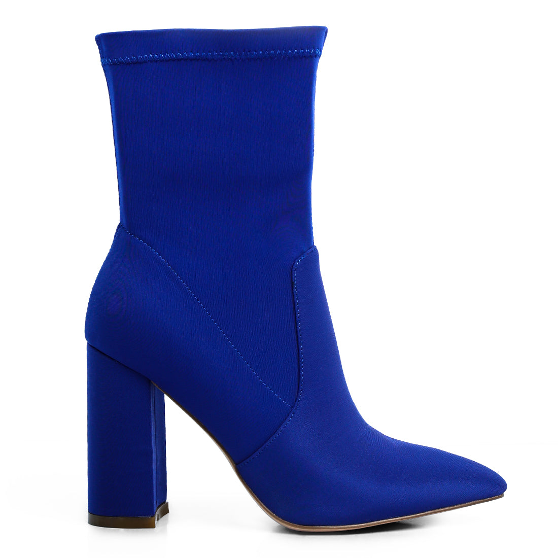 ankle lycra block heeled boots#color_blue