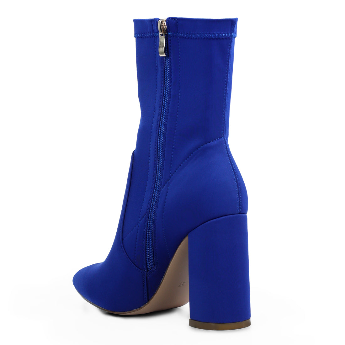 ankle lycra block heeled boots#color_blue