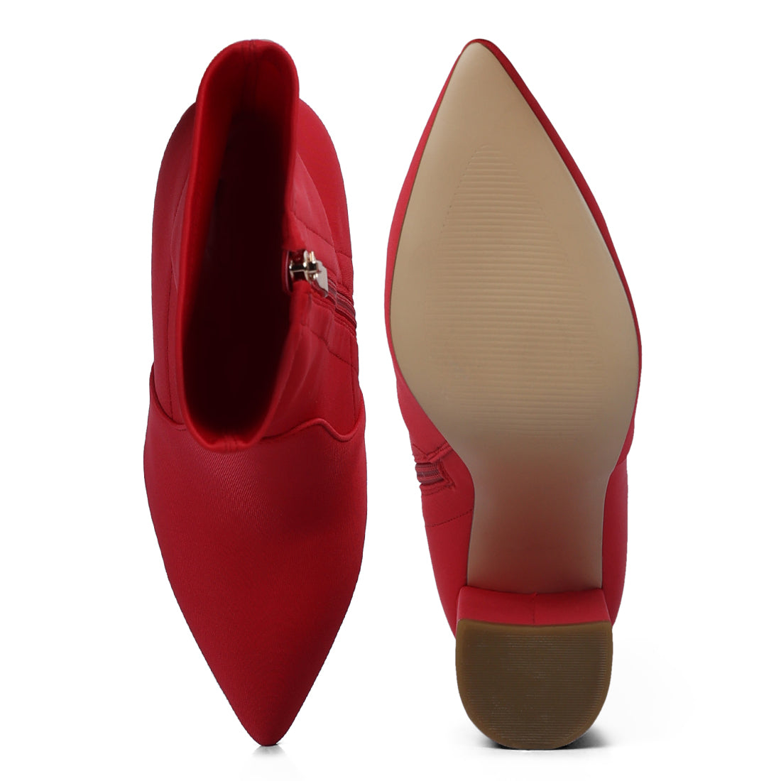 ankle lycra block heeled boots#color_red