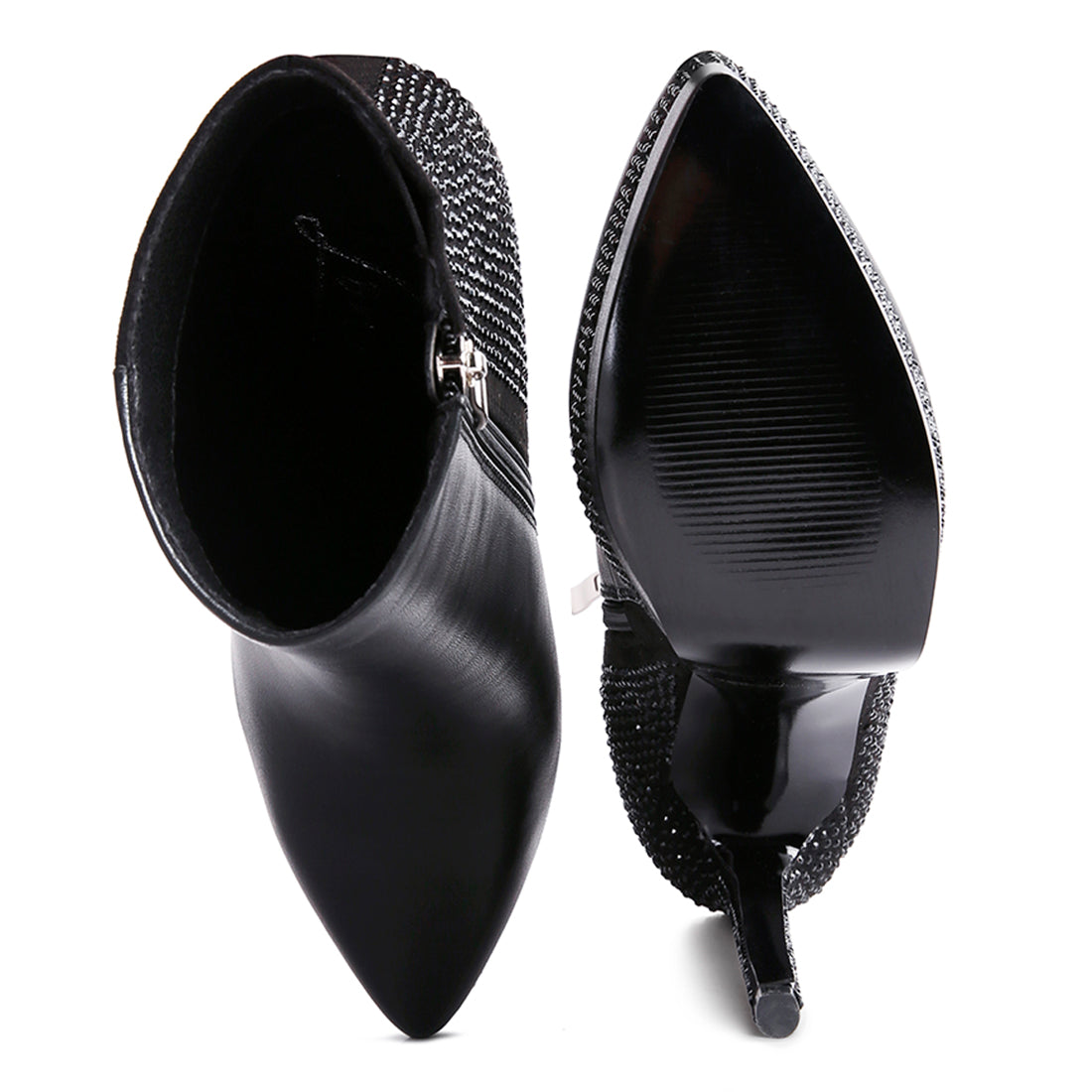 diamante set high heeled ankle boot#color_black