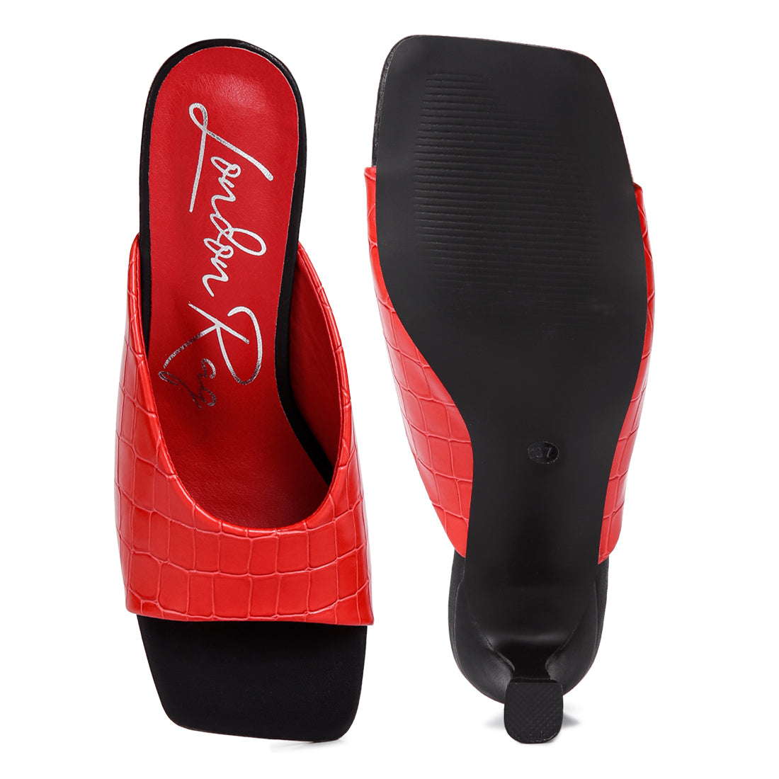 Red Croc Kitten Heel Slider Sandals