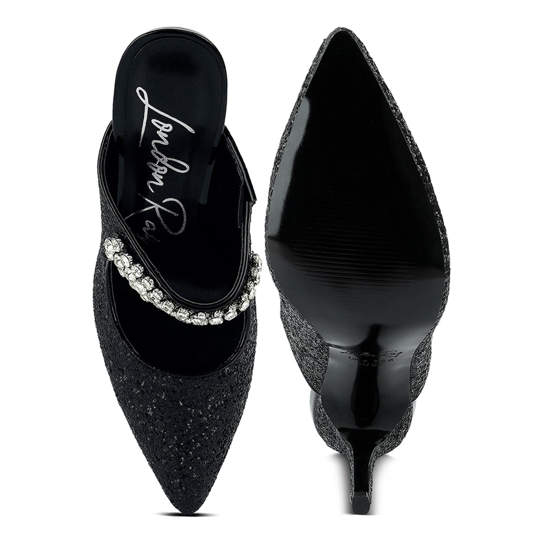 glitter diamante high heeled sandals#color_black