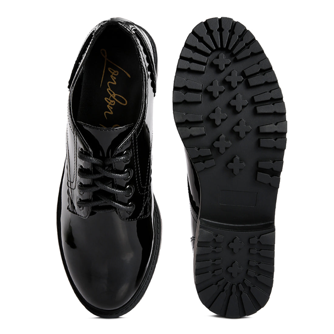Black Cabbose Patent Lace Up Shoes
