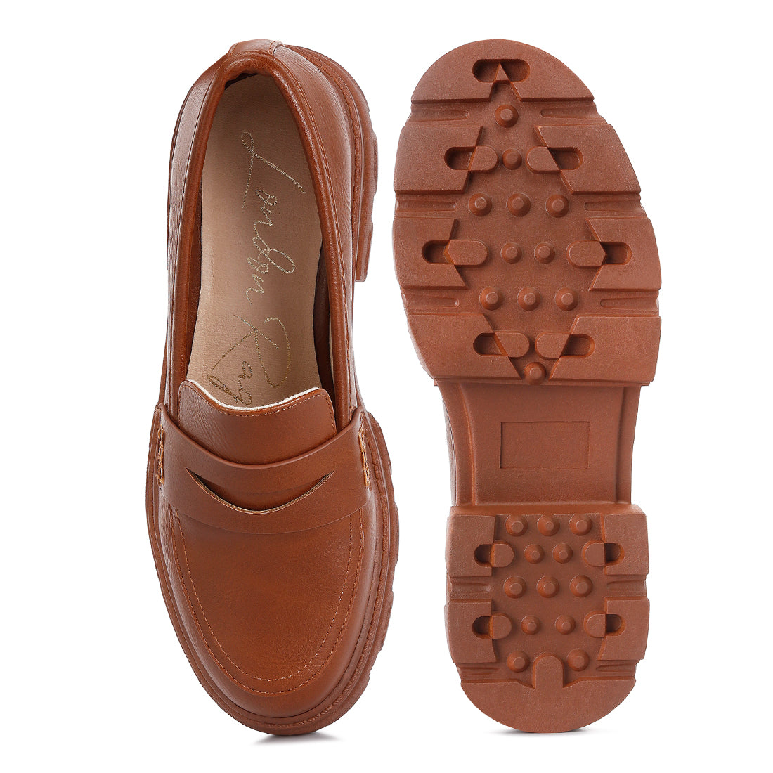 Wagon Platform Heel Loafers In Tan