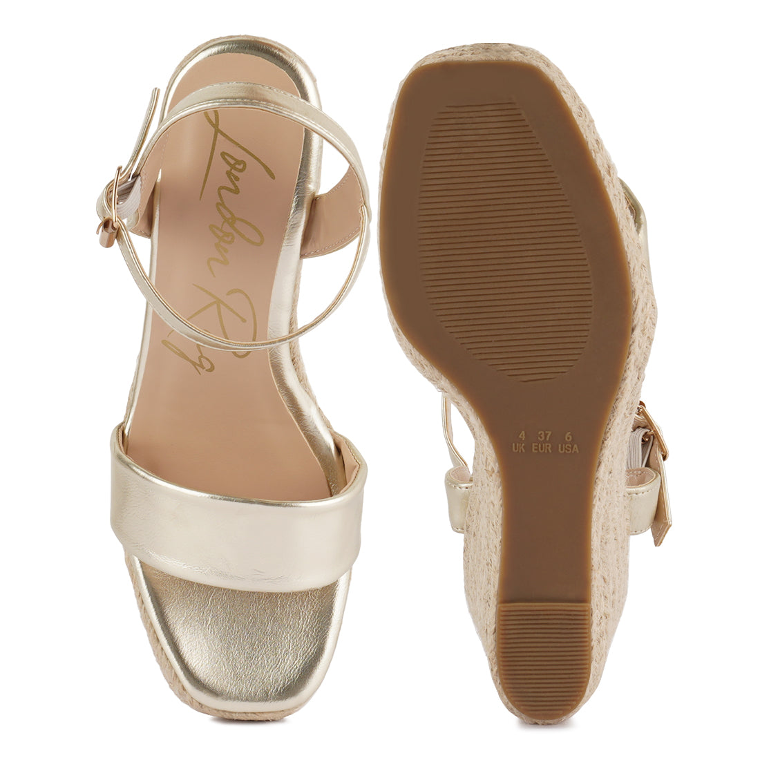 Gold Handcrafted Sandals with a High Wedge Heel