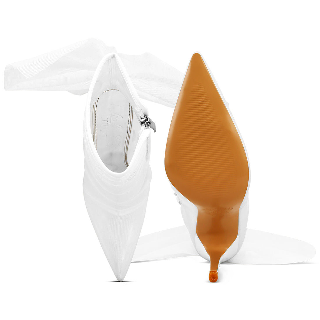 organza wrapped style heeled ankle boots#color_white