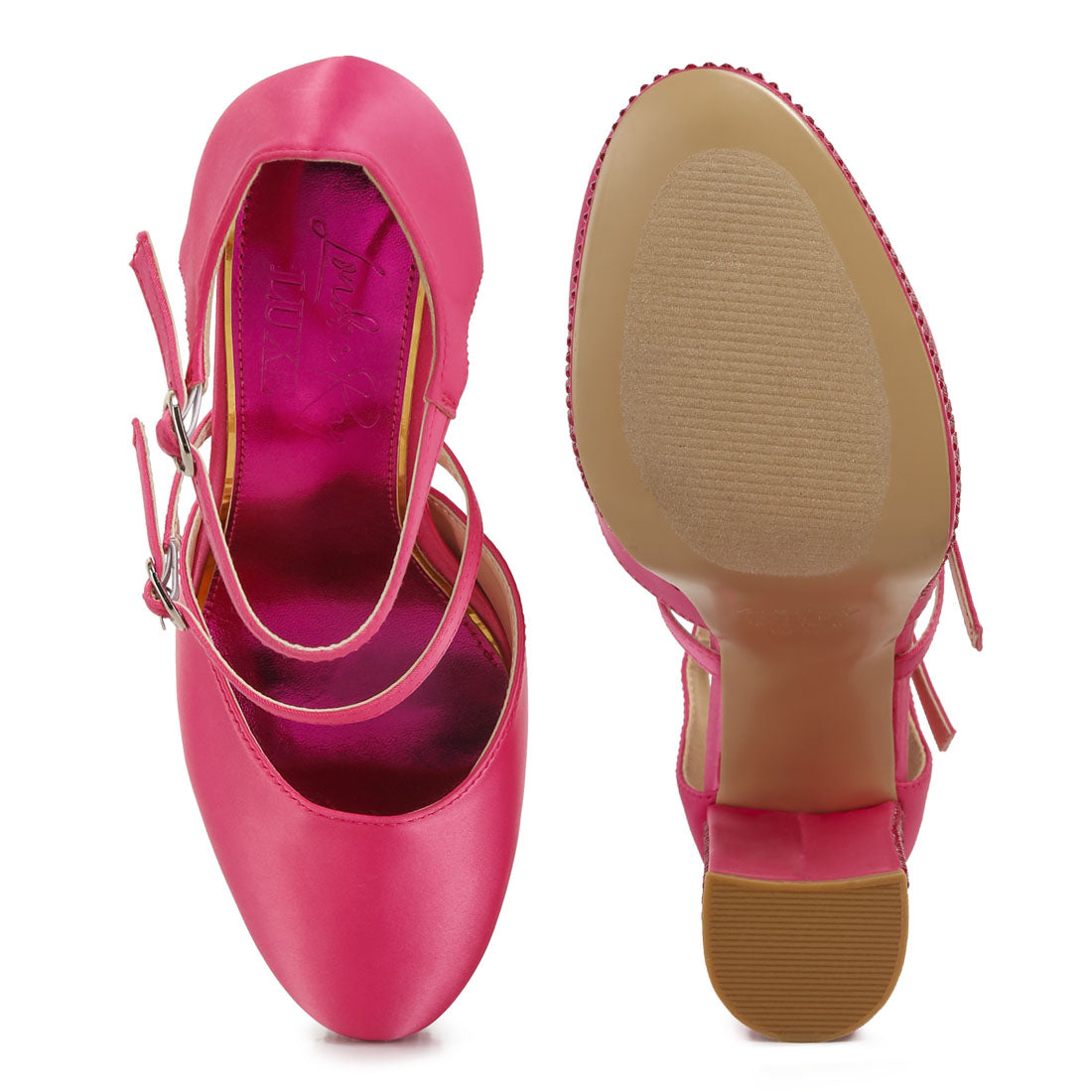 rhinestones embellished platform mary jane sandals#color_pink