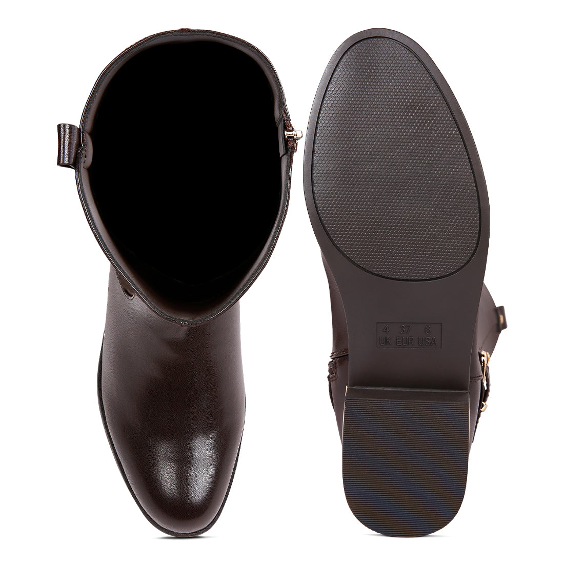 buckle strap embellished calf boots#color_tan