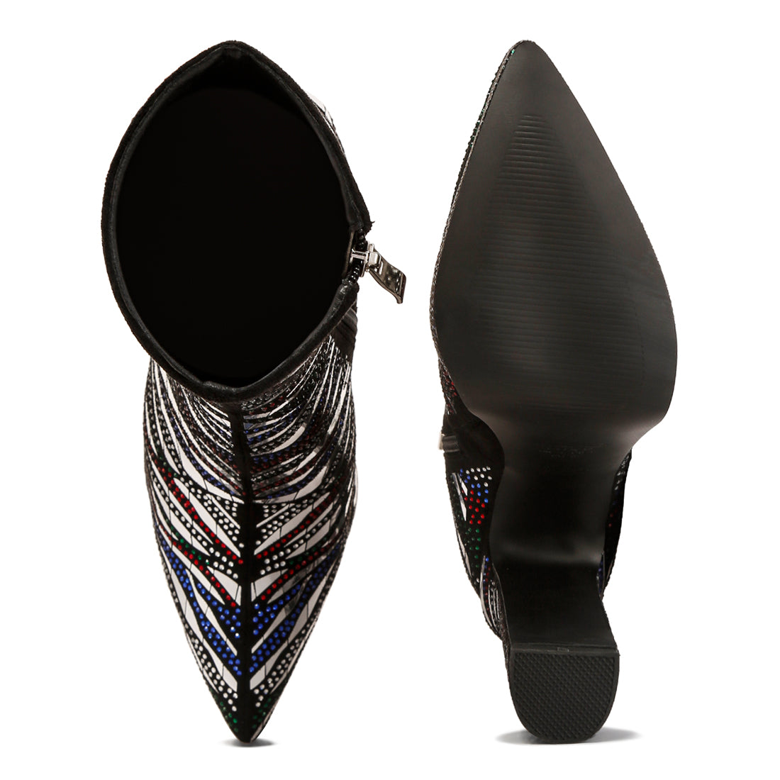 Black Pattern Embellishment Platform Boots