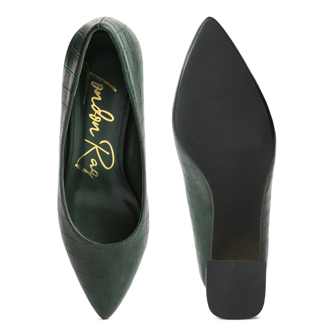 croc block heel pump shoes#color_green