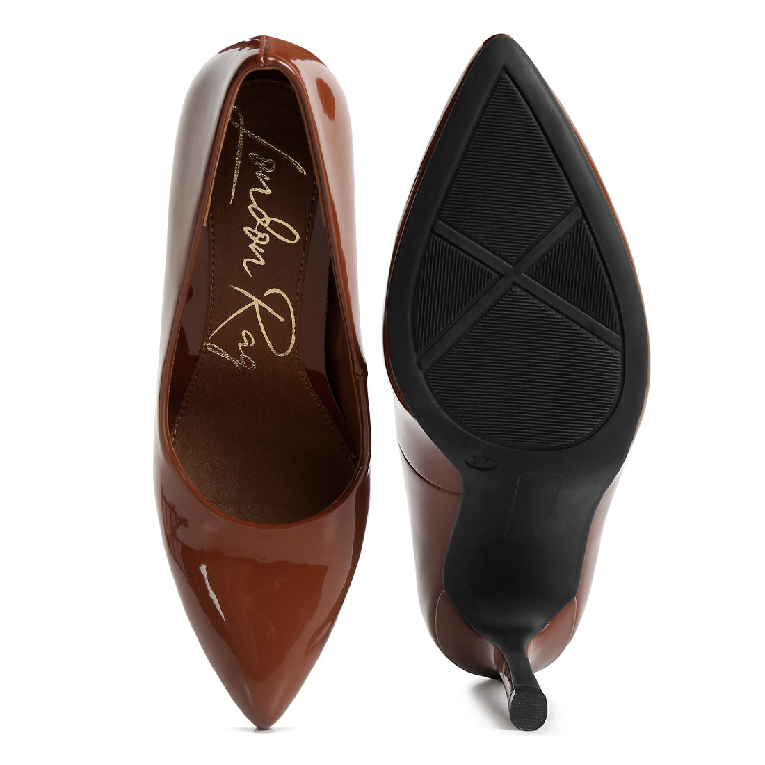 pointed toe stiletto pumps#color_tan