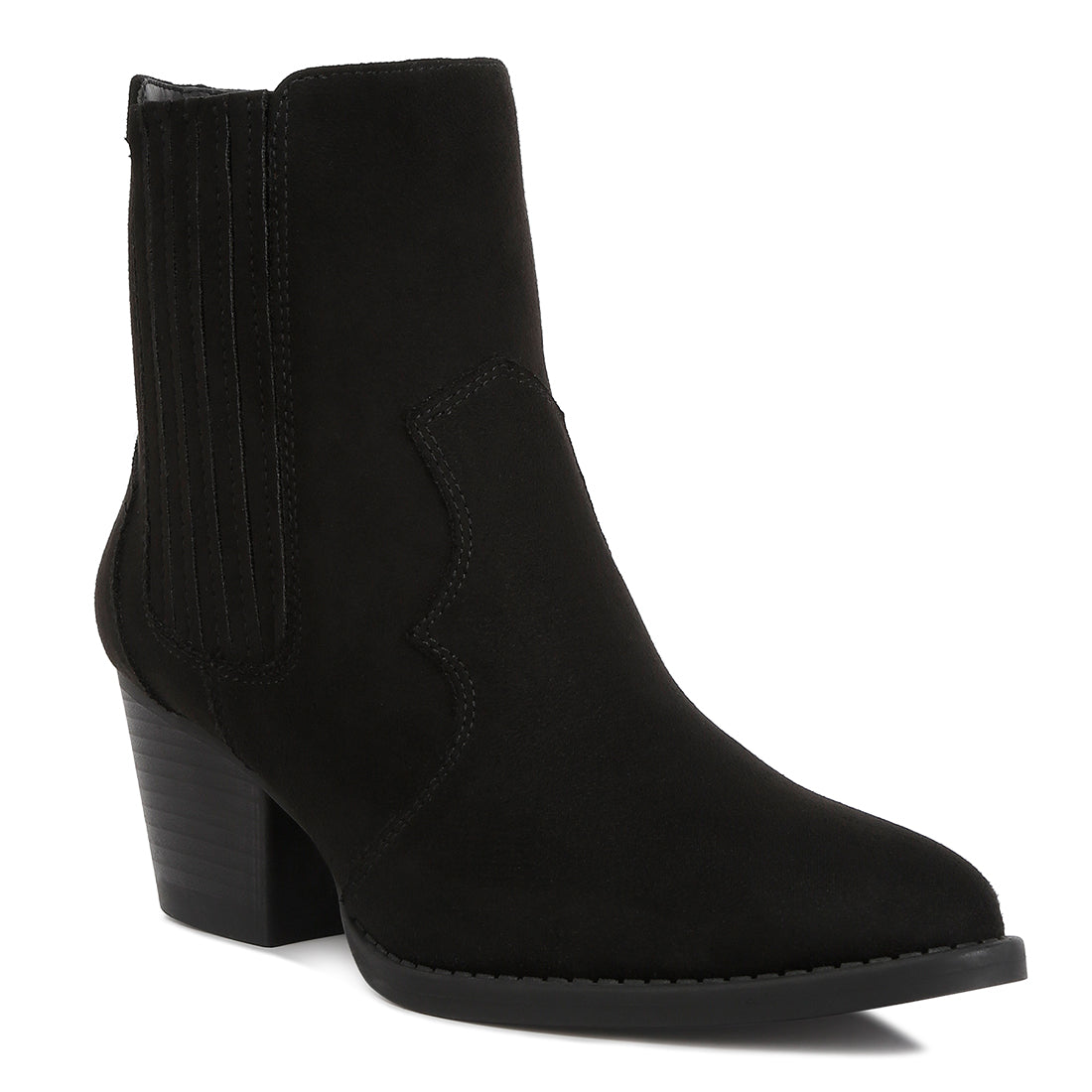 ankle length low heel cowboy boots#color_black