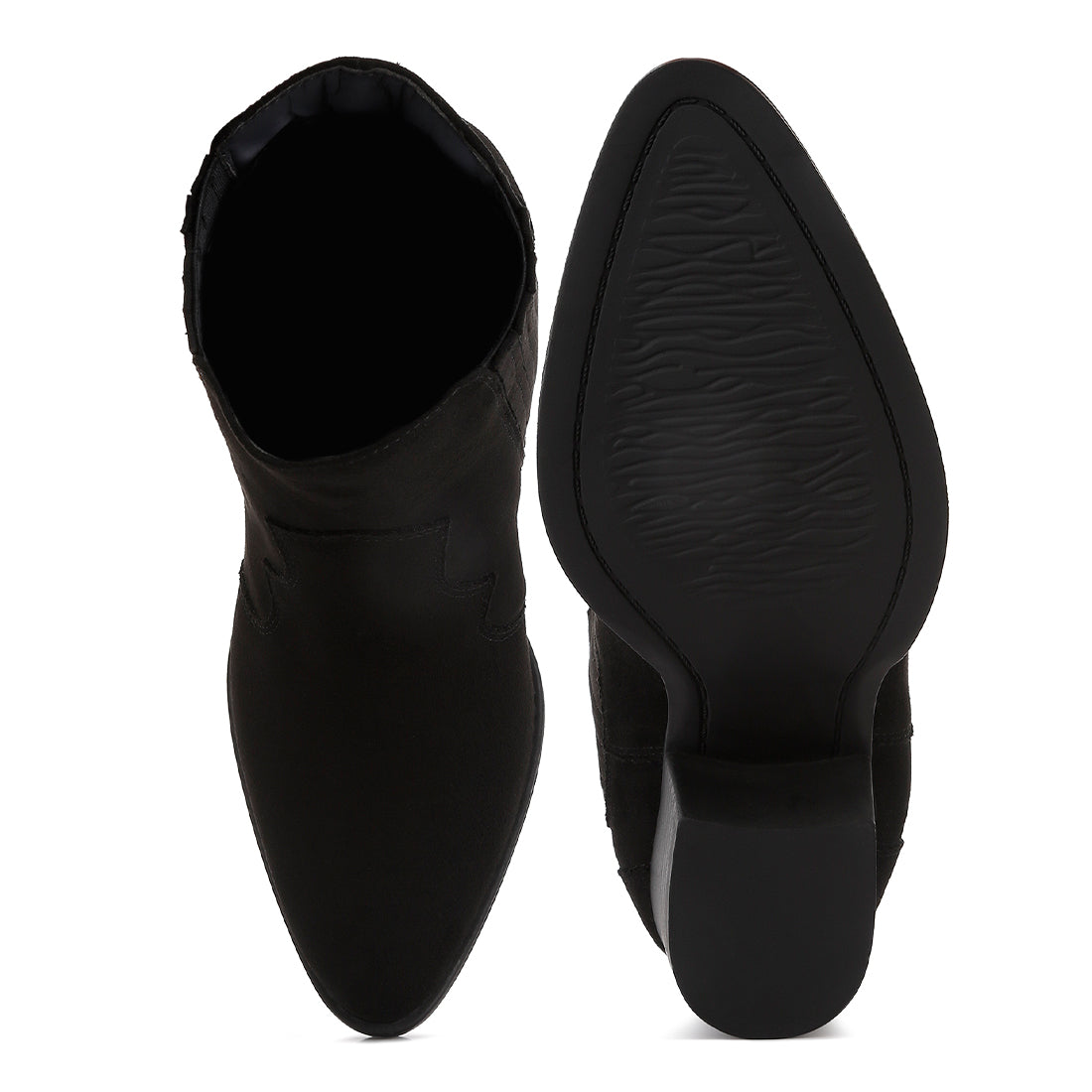 ankle length low heel cowboy boots#color_black