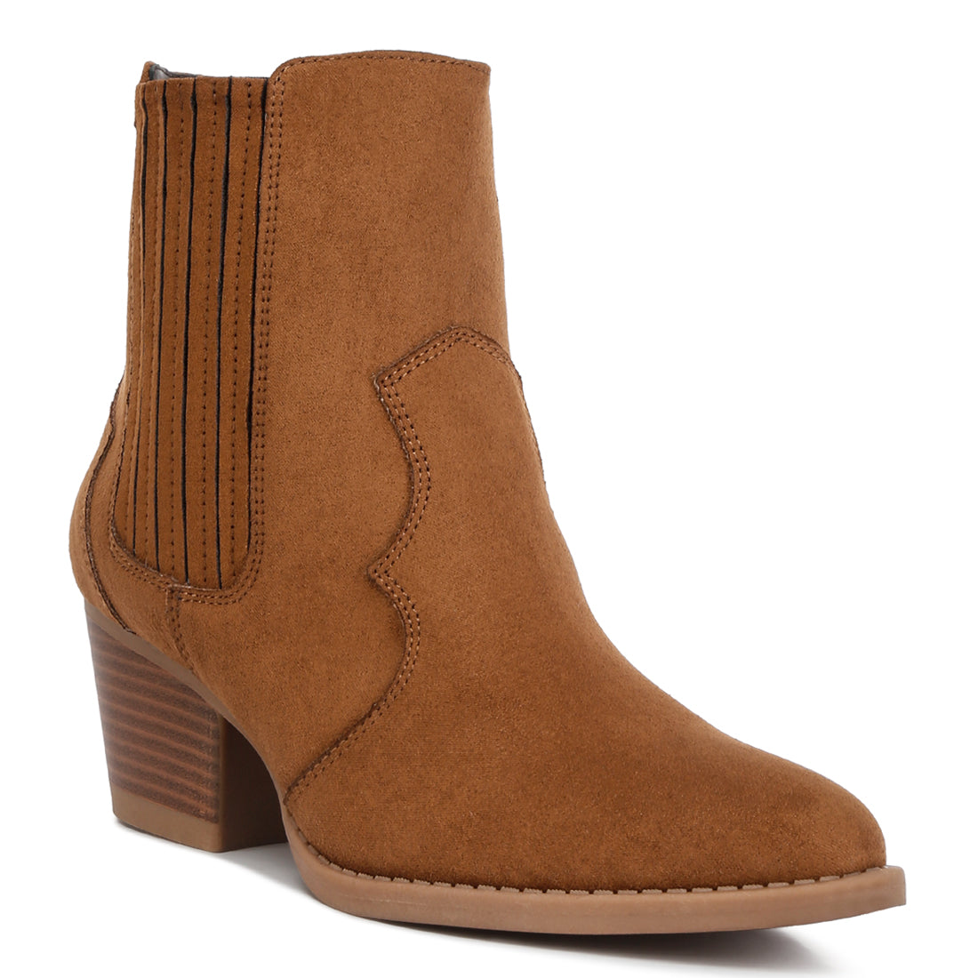 ankle length low heel cowboy boots#color_tan