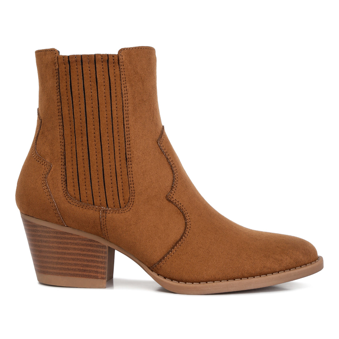 ankle length low heel cowboy boots#color_tan