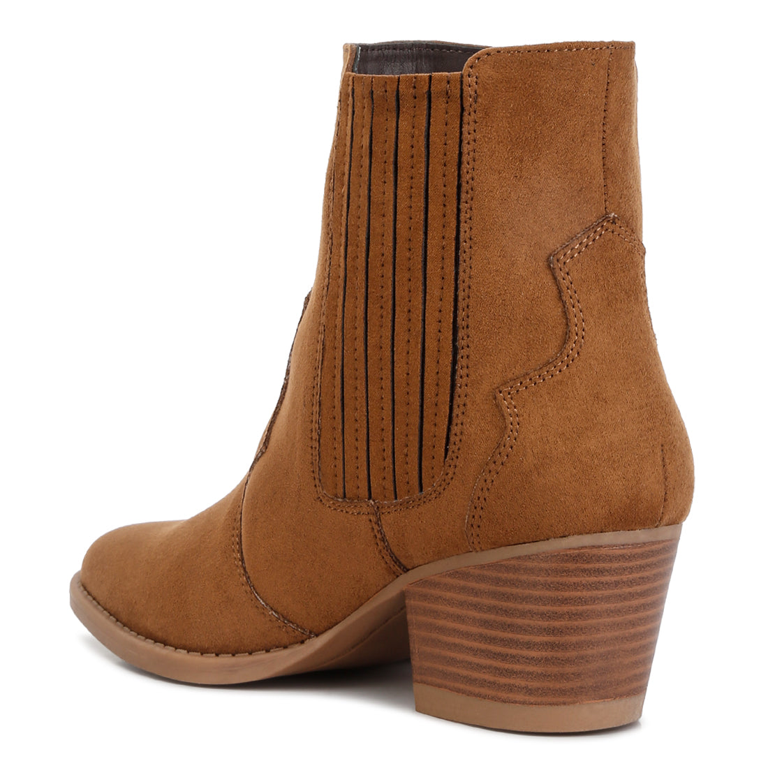 ankle length low heel cowboy boots#color_tan