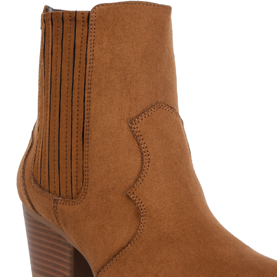 ankle length low heel cowboy boots#color_tan