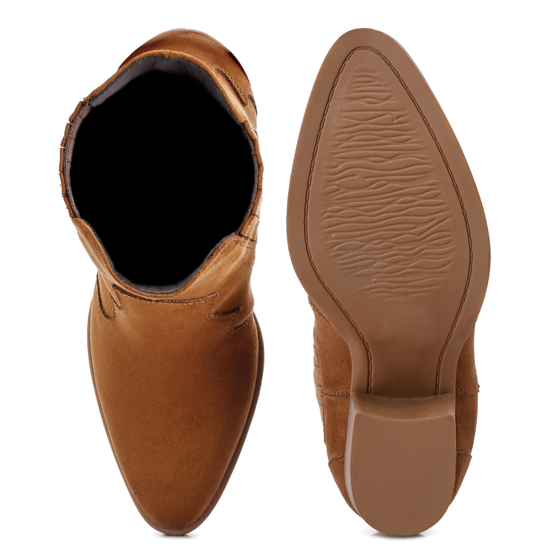 ankle length low heel cowboy boots#color_tan