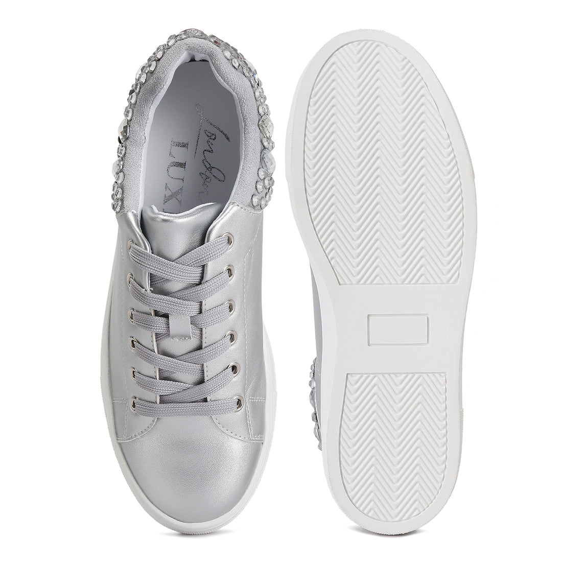 gems diamante embellished sneakers#color_silver