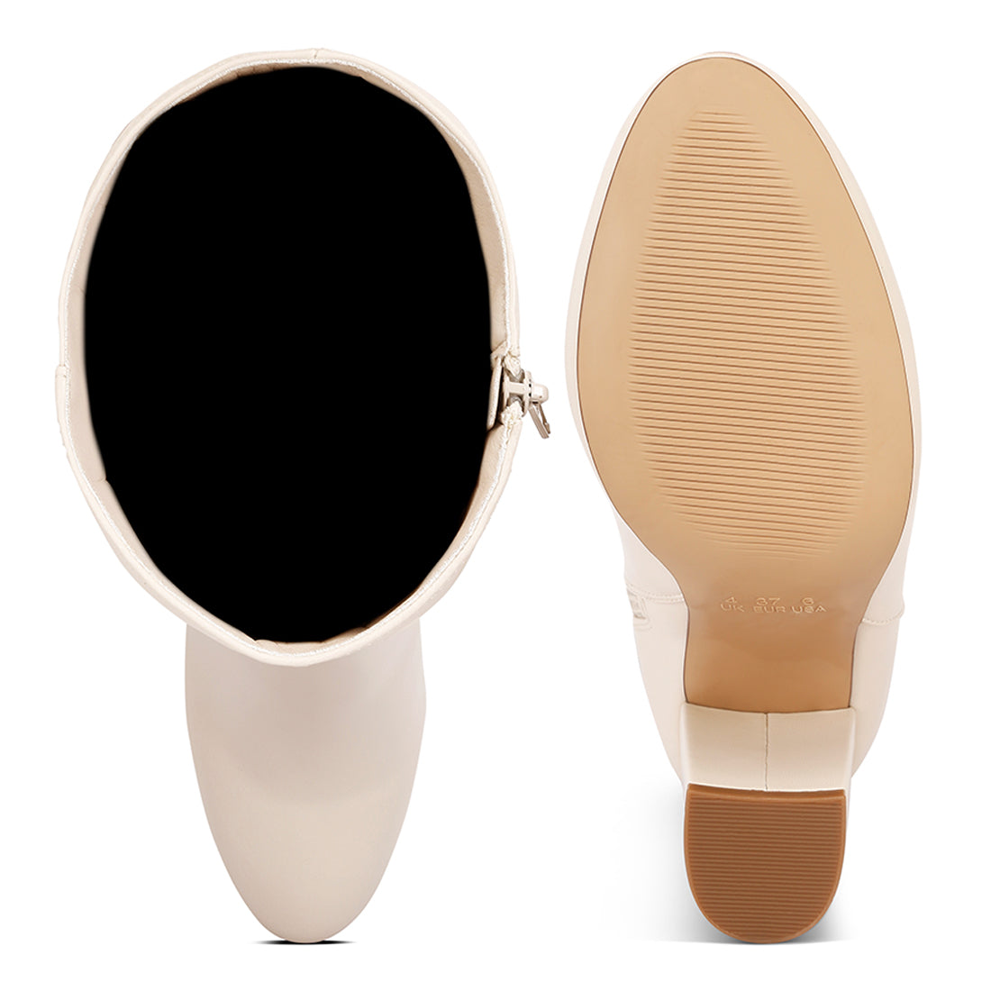 block heel calf length boots#color_beige