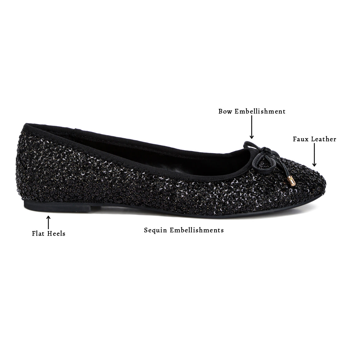 Sequin Embellished Ballet Flats In Black