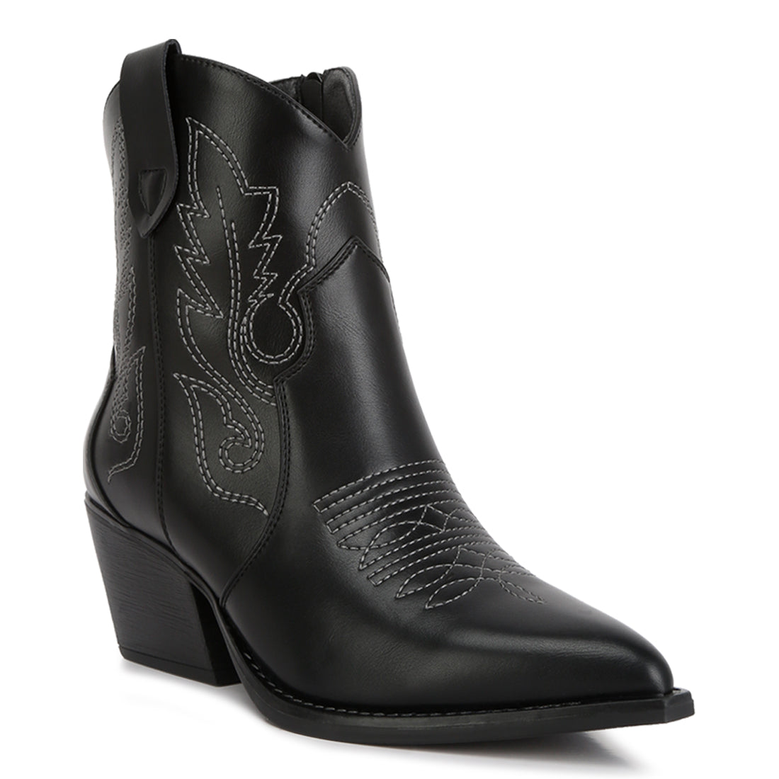 ankle length block heel cowboy boots#color_black