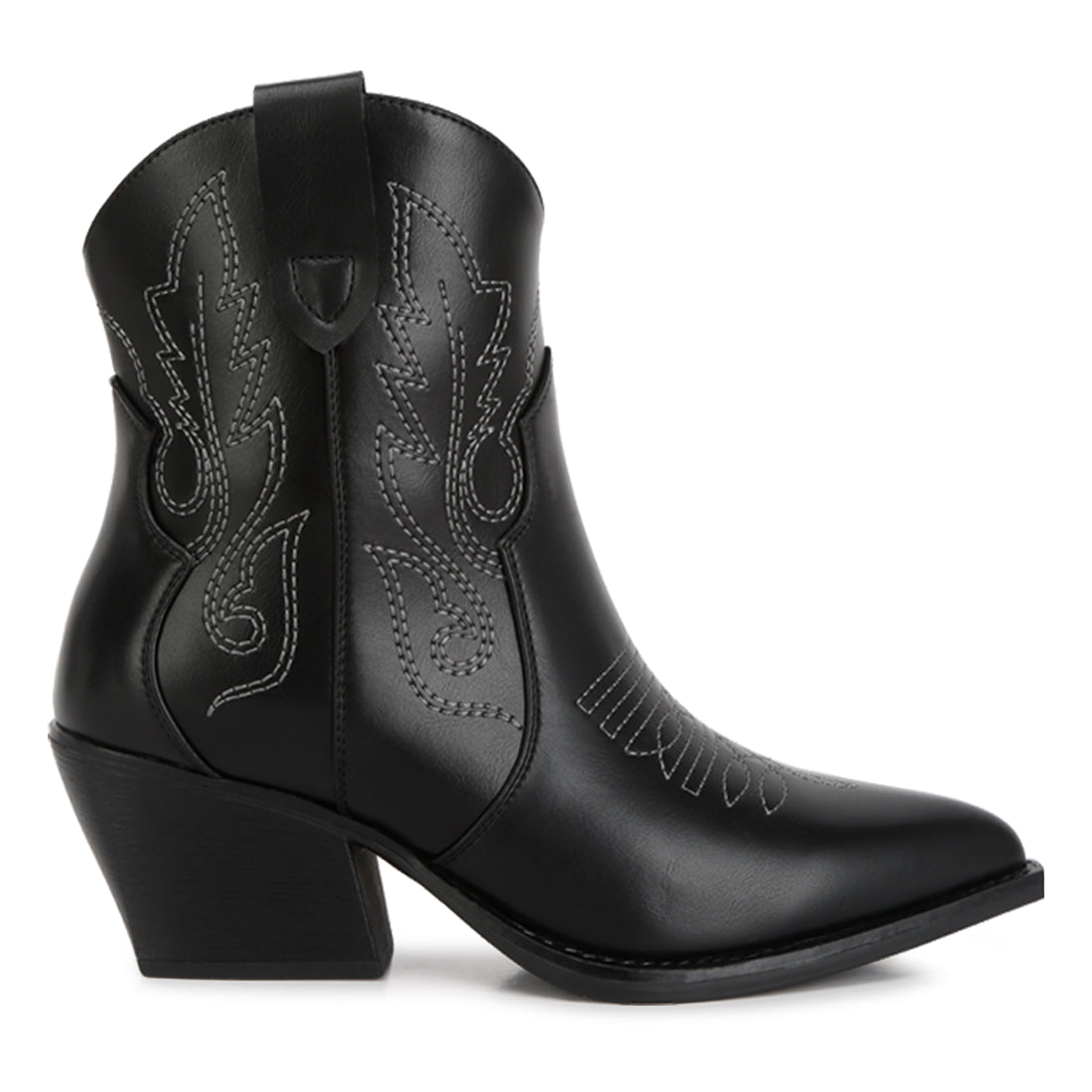 ankle length block heel cowboy boots#color_black