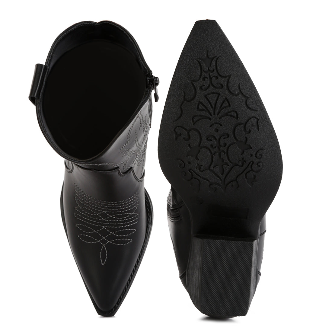 ankle length block heel cowboy boots#color_black